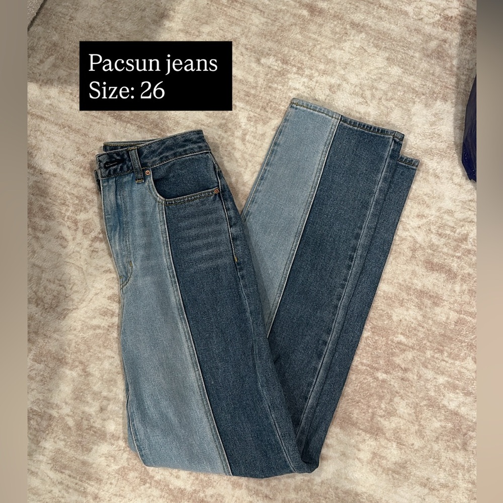 PacSun Two-Tone High-Rise Straight Leg Jeans - Light & Dark Blue
